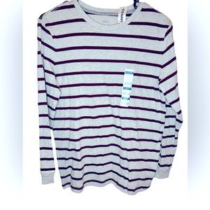 Old Navy Boys Size Extra Large 14-16 NWT Gray Striped Long Sleeve Crewneck Shirt